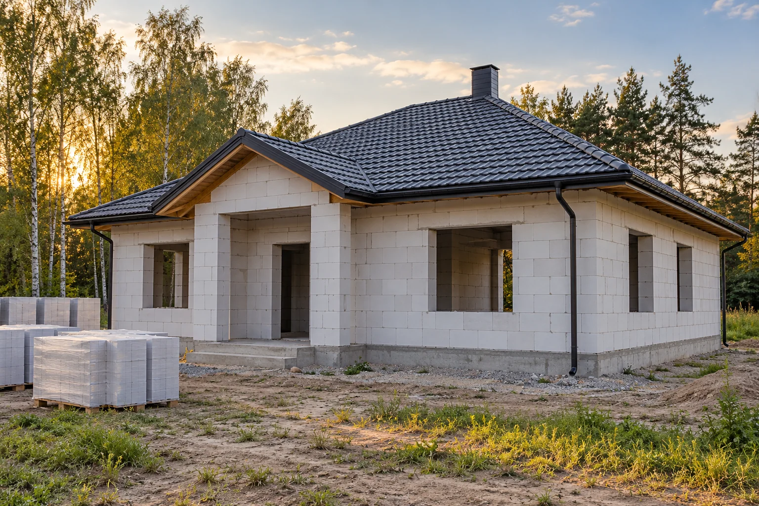 Коробка дома из газобетонных блоков с готовой кровлей